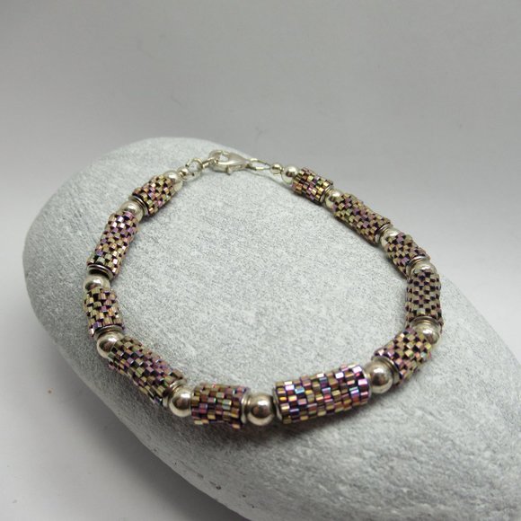 Peyote tube and Sterling silver bracelet - Picture 1 of 11